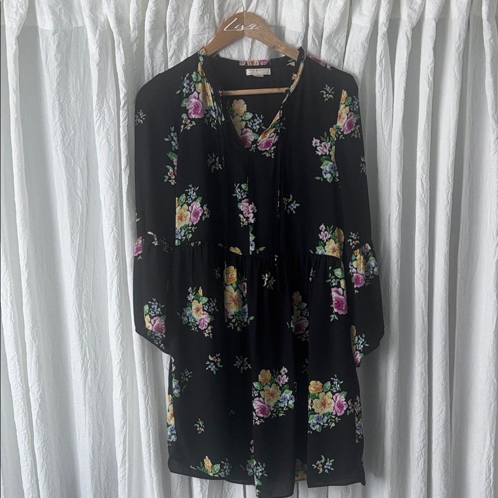Floral Black Long Sleeve Dress